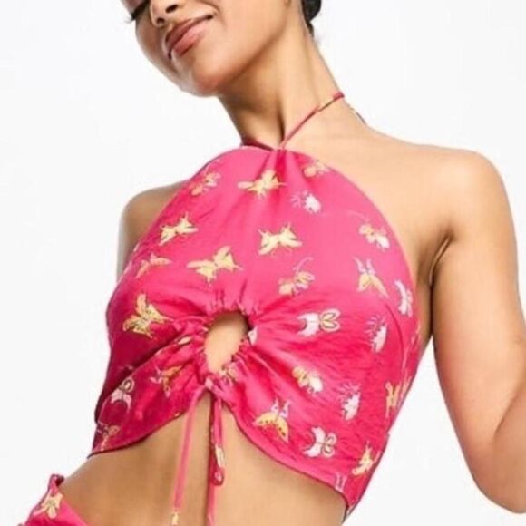 Something New Pink Butterfly Halter keyhole Crop Top Y2K Fairy Coquette XS - Picture 8 of 8